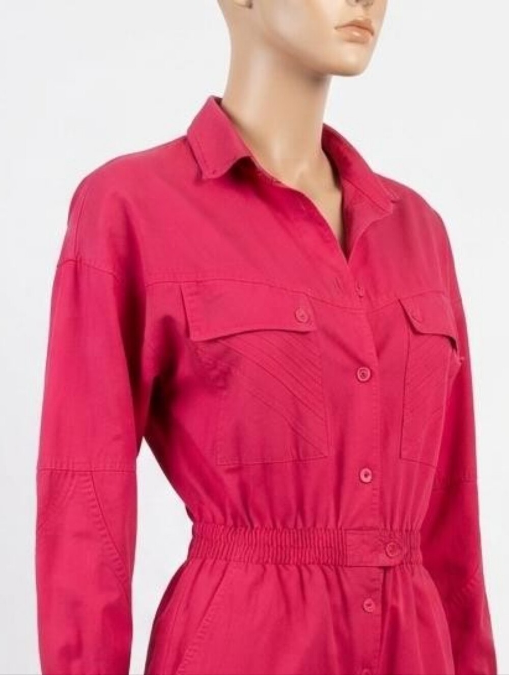 Diane Von Furstenberg Vintage 80's Hot Pink Button-Front Utility Jumpsuit